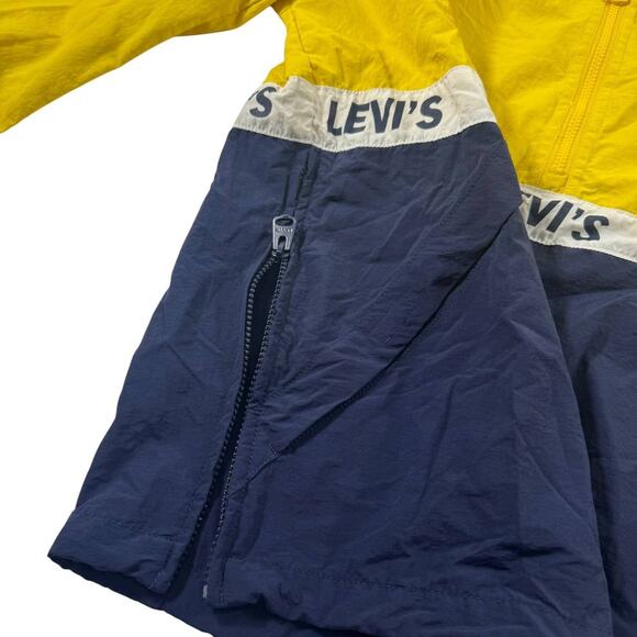 Levi’s Men’s Hooded Windbreaker Jacket Yellow Navy Half-Zip Pullover Size S - Picture 4 of 7